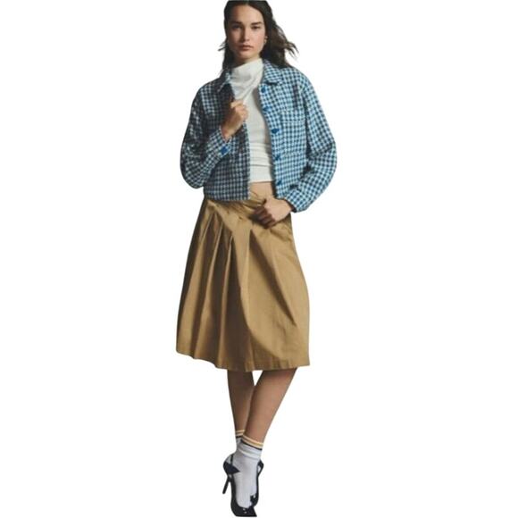 Dolan Anthropologie Coastline Size Large Blue White Houndstooth Cropped Jacket - Picture 1 of 16